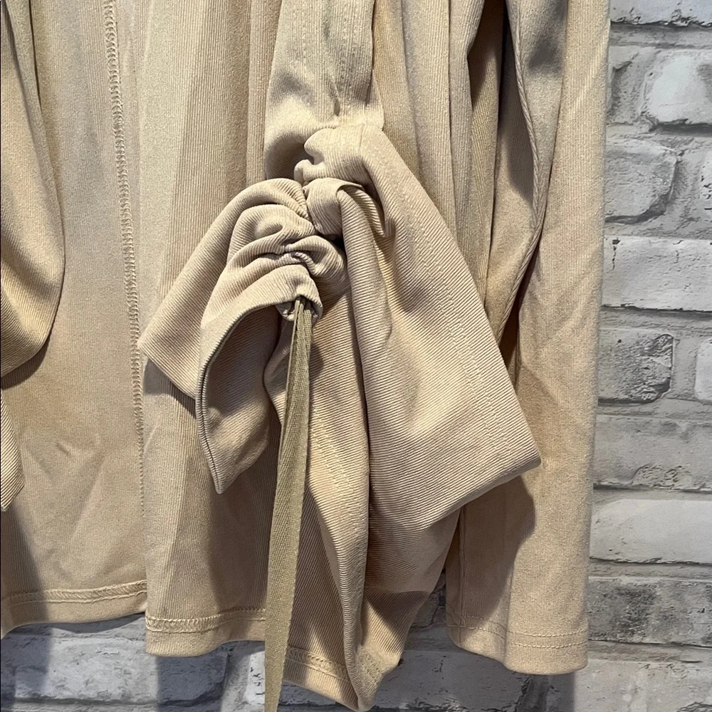 Heyson Beige Open Front Cardigan pockets adjustable runching front sweater top